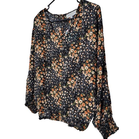 Hayden Luca Dolman V-Neck  Floral Print Sheer Long Sleeve Top Blouse Women Sz S - Picture 6 of 9
